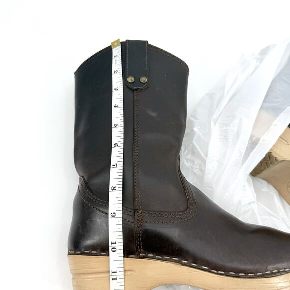 Sanita VTG Chocolate Brown Oiled Leather Mid-Calf Clog Boots Size 38 / 7-7.5 - Picture 15 of 16